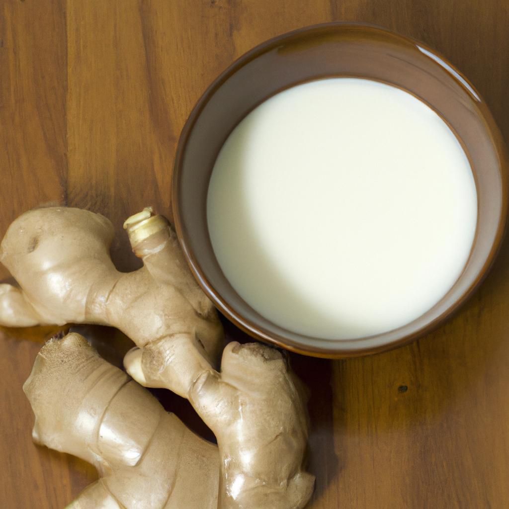 Fresh ginger root and milk are essential ingredients for making ginger tea with milk