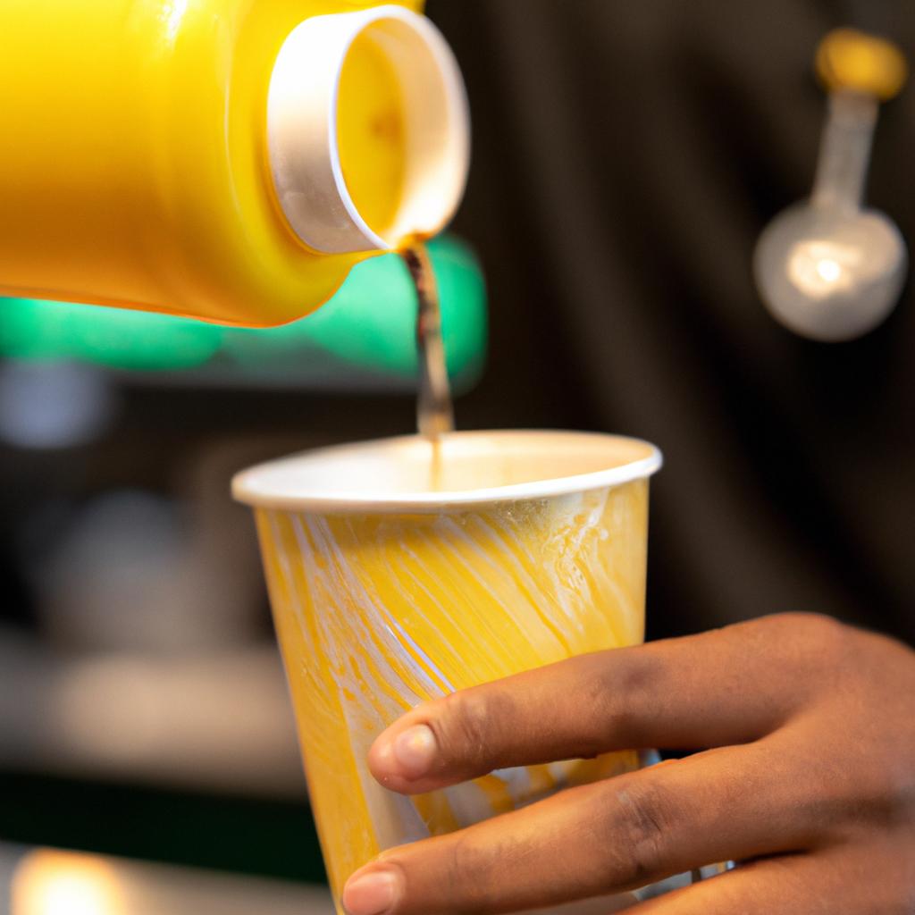 A McDonald's employee preparing a cup of ginger ale