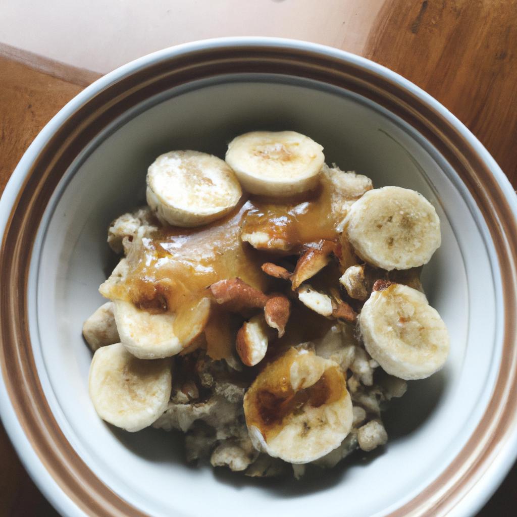 Start your day off right with a bowl of nutritious oatmeal topped with a sweet and spicy ginger and honey sauce.