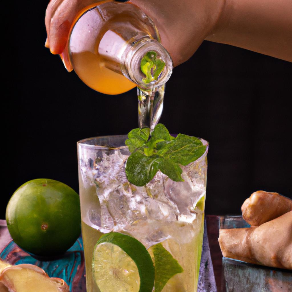 A delicious and refreshing ginger ale with lime and mint leaves.