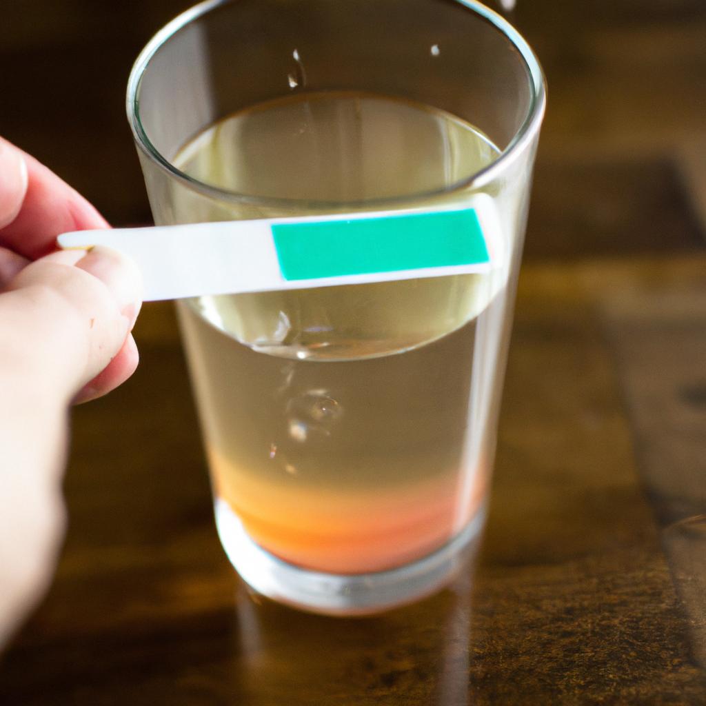 Testing the acidity level of ginger ale with a pH level test strip.